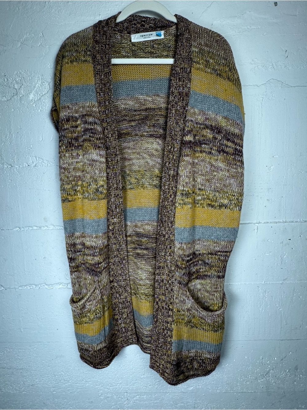 Anthropologie Sparrow Open front Striped Pocket Cardigan Sweater Size M